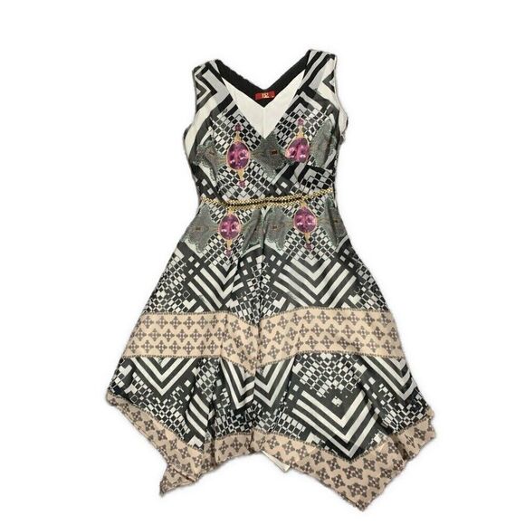 Balizza Black White Purple V Neck Tank Knee Length Dress Xs 36 - Picture 1 of 5